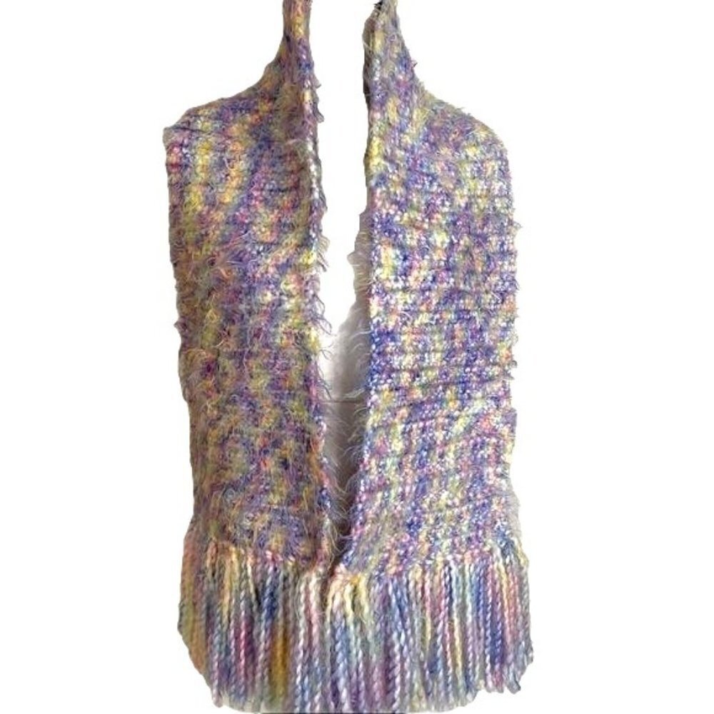Handmade Knit Scarf Womens Soft Fringe Pastel Pink Purple